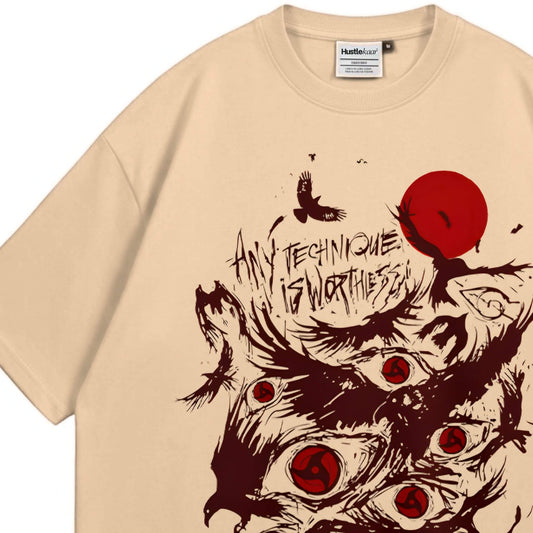 Itachi Uchiha Eye Heavyweight Oversized Tee - Beige