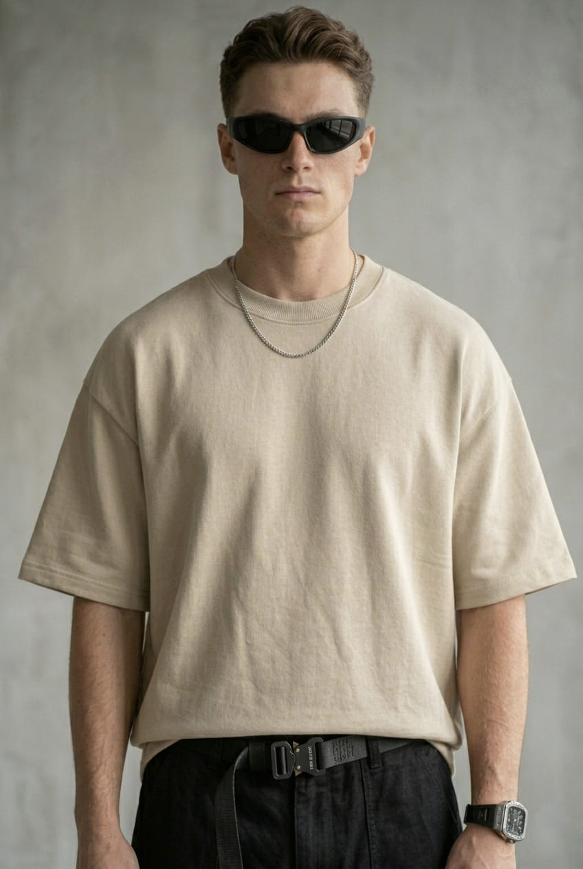 Premium Heavyweight Plain Oversized T-shirt - Beige