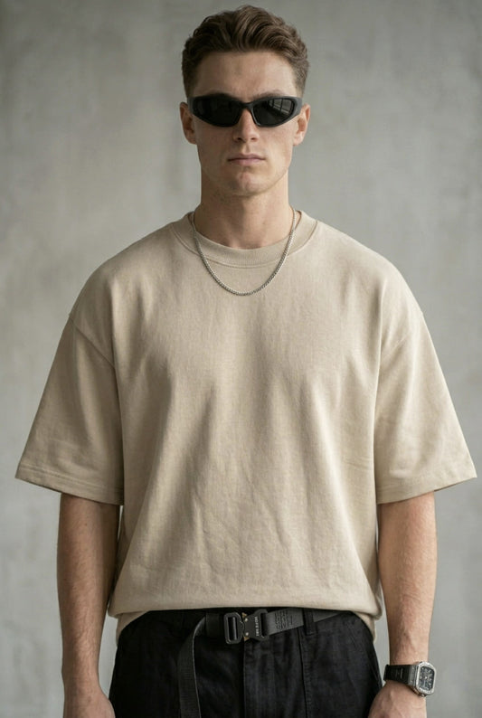 Premium Heavyweight Plain Oversized T-shirt - Beige