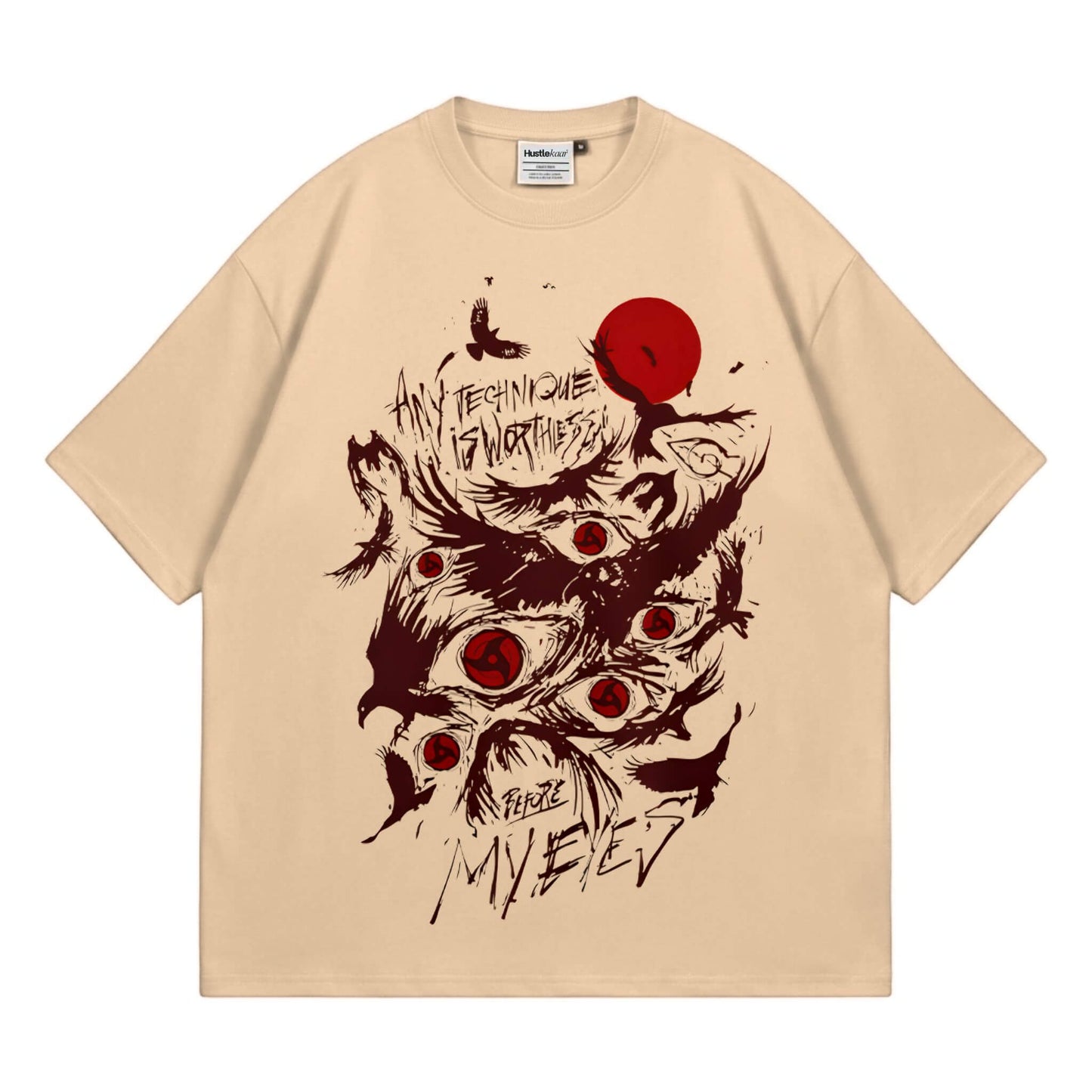 Itachi Uchiha Eye Heavyweight Oversized Tee - Beige