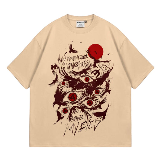 Itachi Uchiha Eye Heavyweight Oversized Tee - Beige