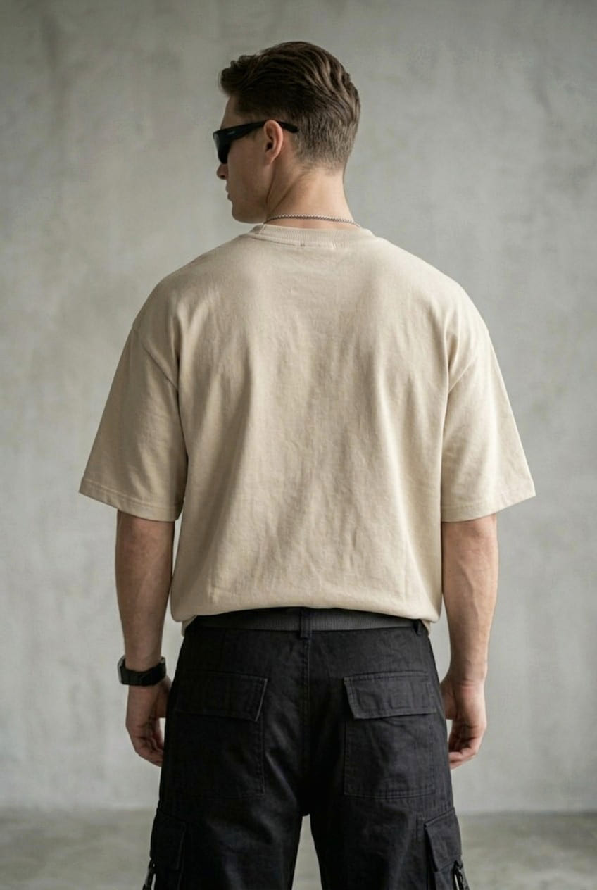 Premium Heavyweight Plain Oversized T-shirt - Beige
