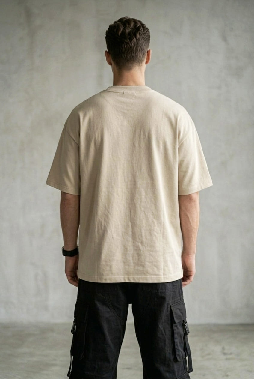 Premium Heavyweight Plain Oversized T-shirt - Beige