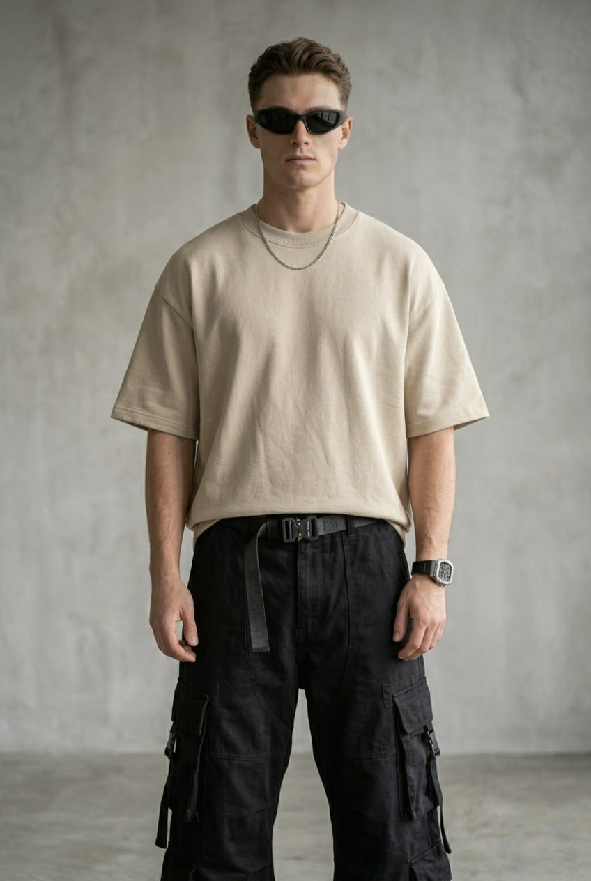 Premium Heavyweight Plain Oversized T-shirt - Beige