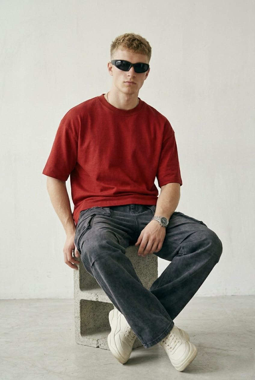 Premium Heavyweight Plain Oversized T-shirt - Red