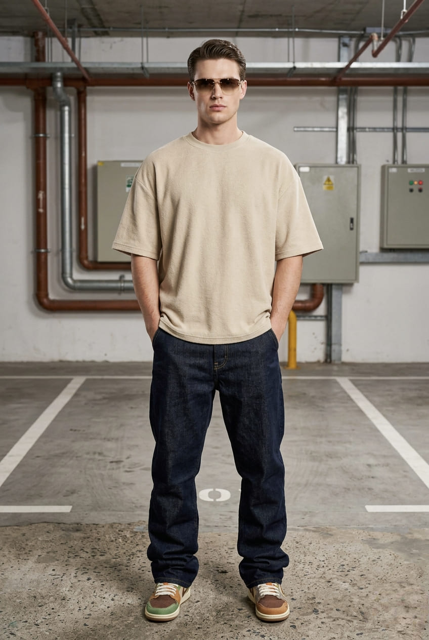 Premium Heavyweight Plain Oversized T-shirt - Beige