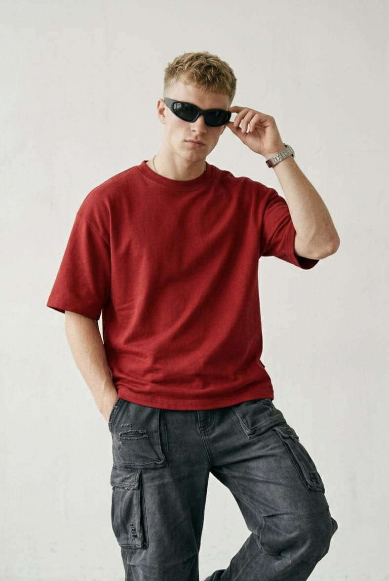 Premium Heavyweight Plain Oversized T-shirt - Red