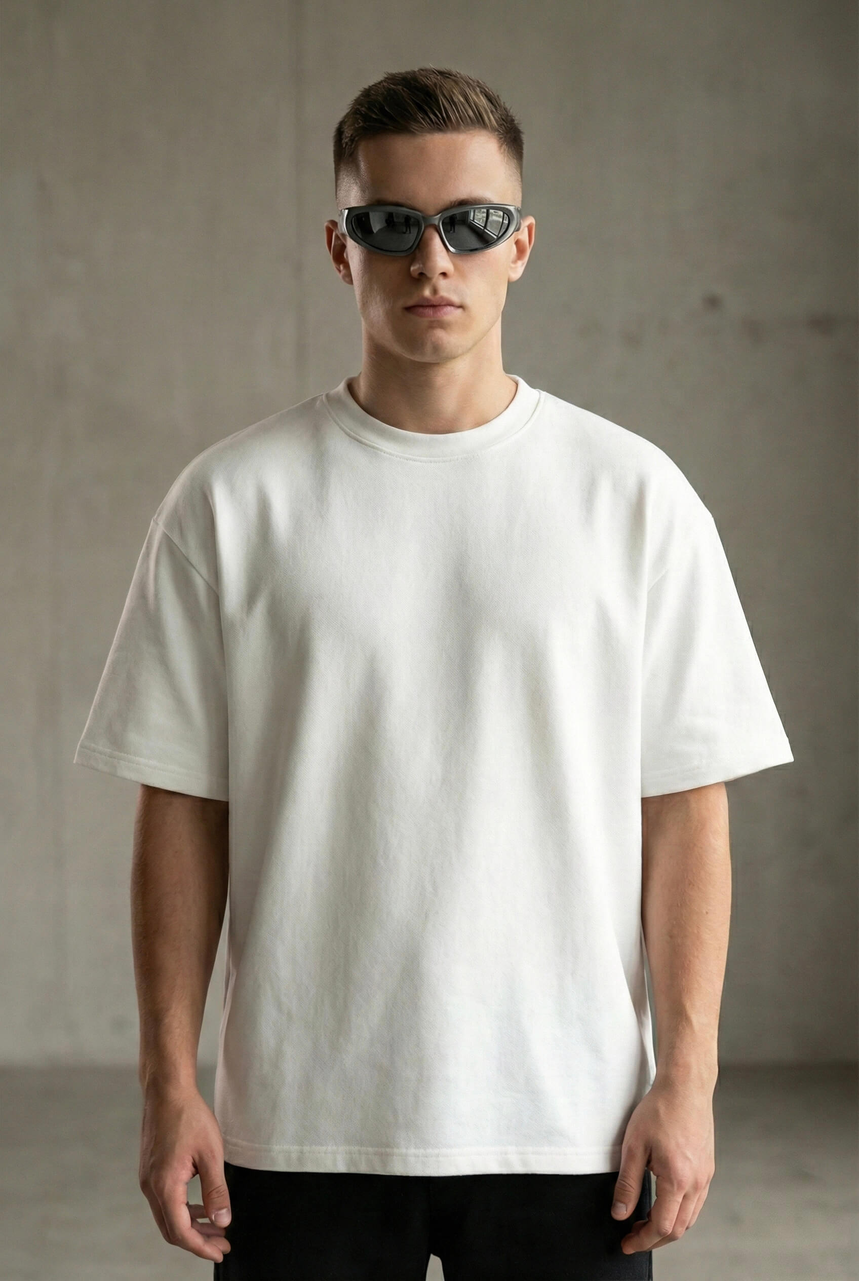 Plain Heavyweight Classic White Oversized T-shirt - Front View