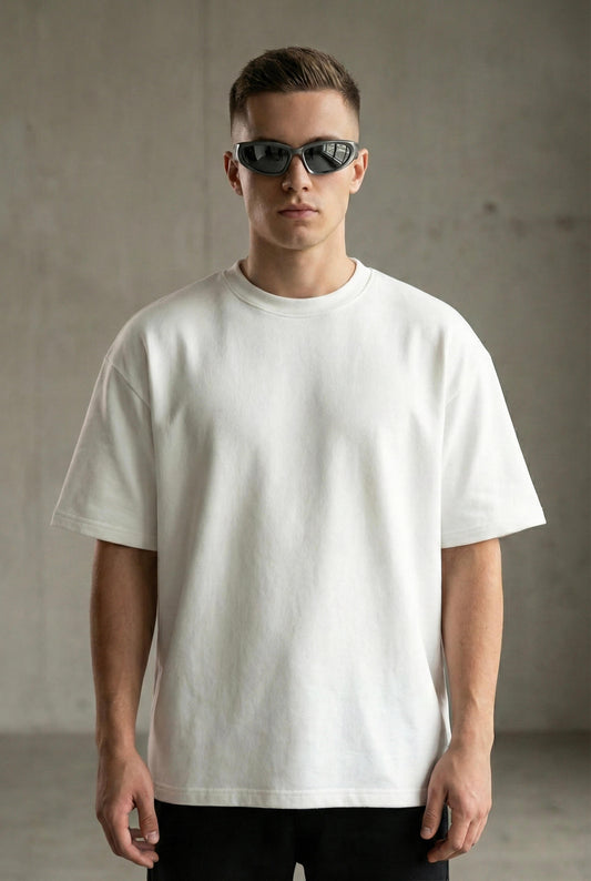 Plain Heavyweight Classic White Oversized T-shirt - Front View
