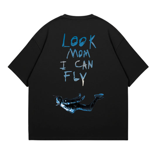 Look Mom I Can Fly Heavyweight Oversized Tee - Black